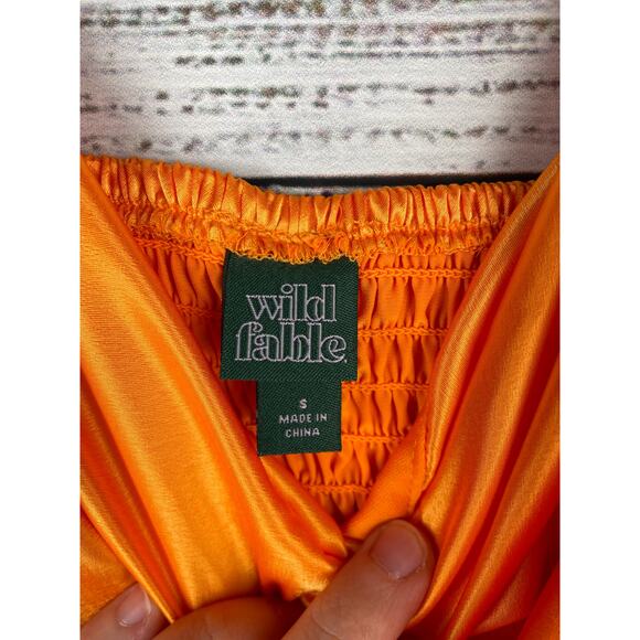 Wild Fable Orange Ruched Mini Dress Satin Small NEW Y2K Bodycon Bright Y2K Prep - Picture 3 of 8